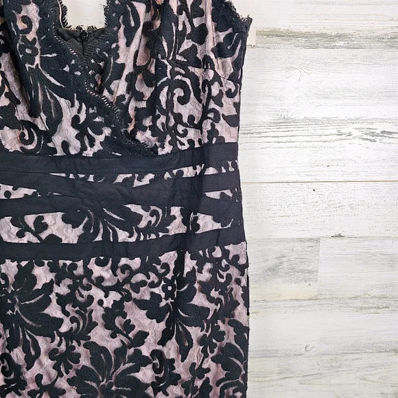 Tadashi Shoji Black Lace Overlay Cocktail Dress 16 Elegant Romantic Sheath - Picture 12 of 14